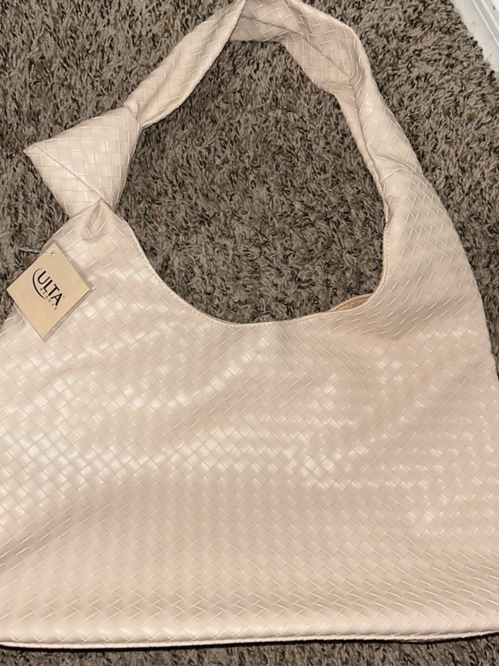 Ulta Beauty Woven Shoulder Bag in Pale Beige